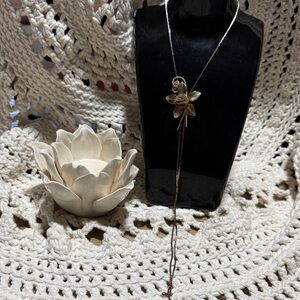 Gold Floral Lariat Necklace - Bolo Slide